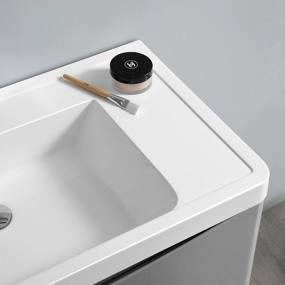 Glossy Gray Wall Hung Bathroom Cabinet with Integrated Sink F580