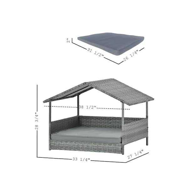 Dark Gray Medium PE Wicker Dog Bed with Canopy Q33511