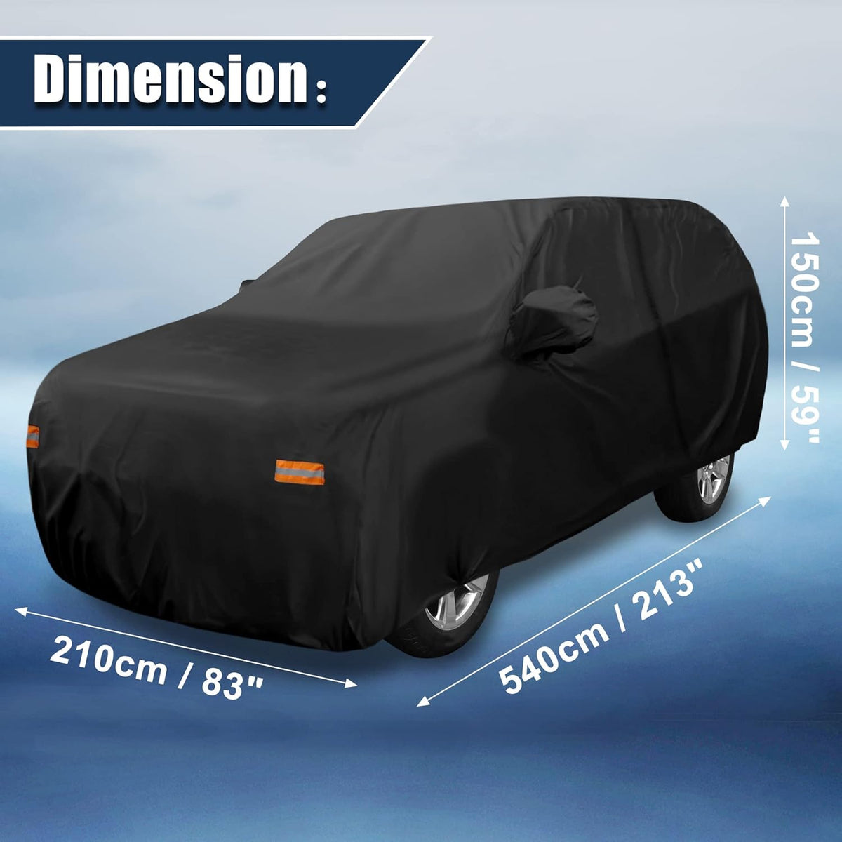 Black 190T PU Waterproof SUV Car Cover Pack of 2 W488