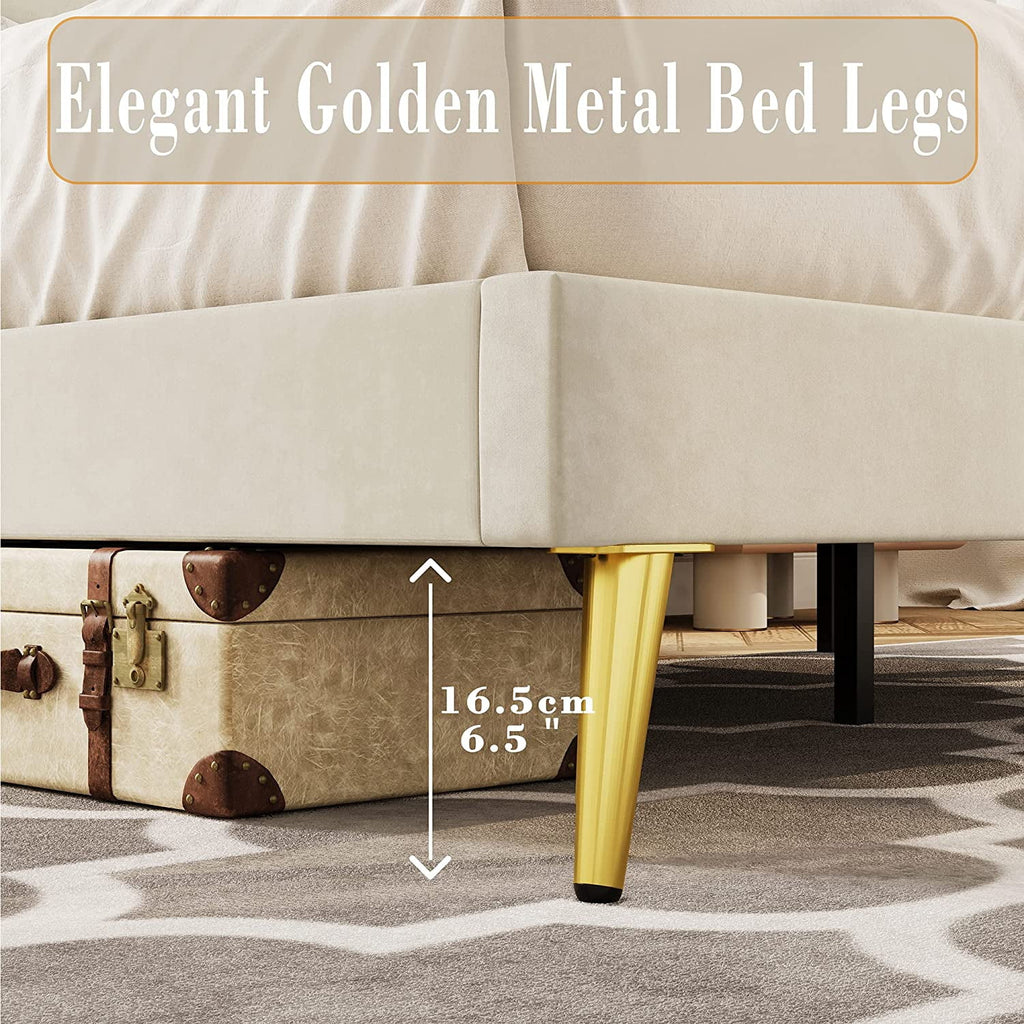 Beige Upholstered Wood Twin Bed Frame L855