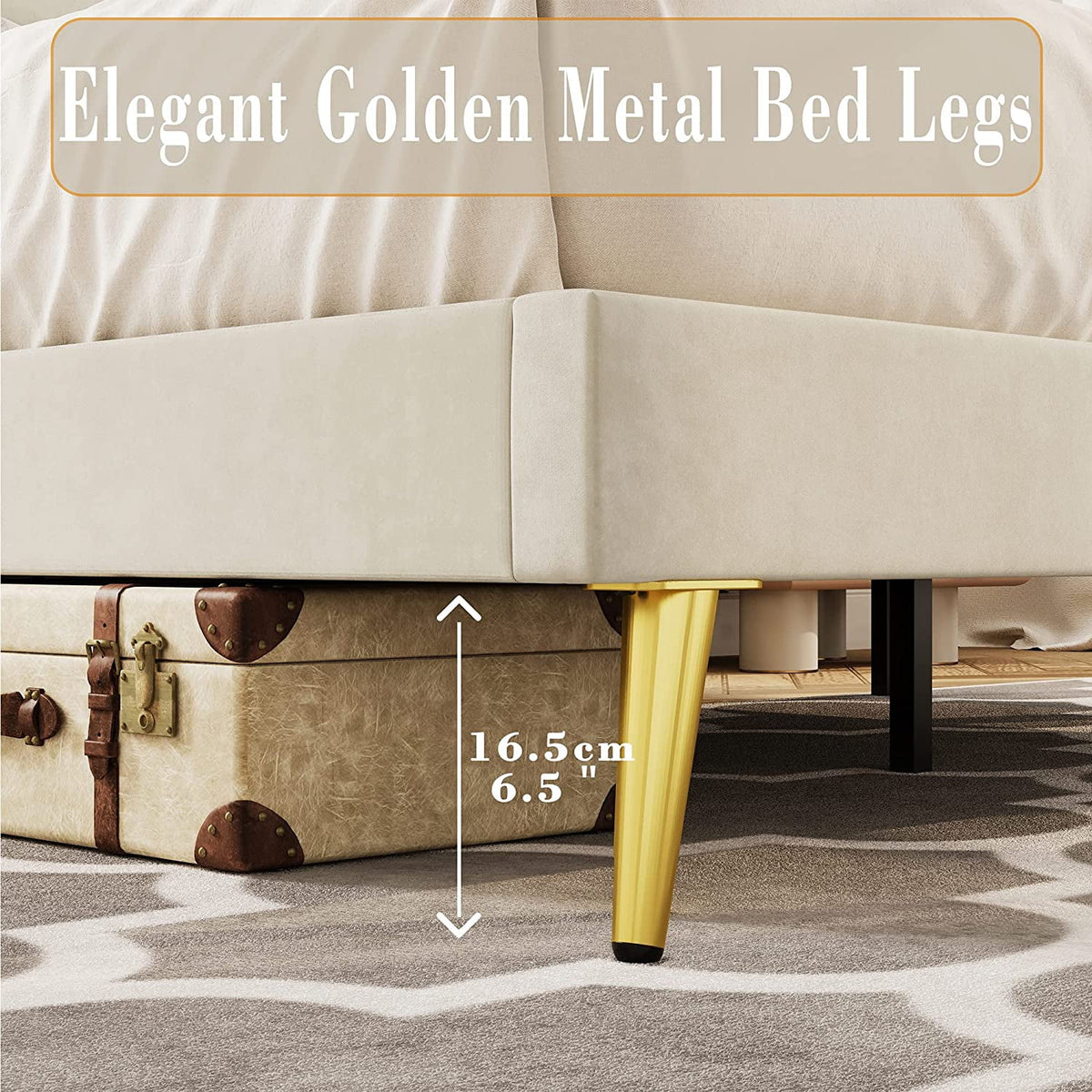 Beige Upholstered Wood Twin Bed Frame L855