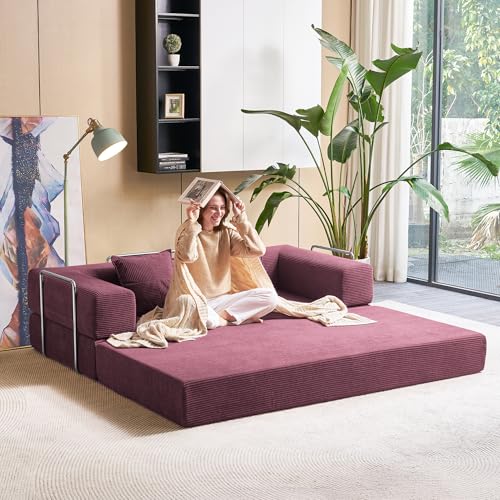 Foldable Sofa Bed, 81'' Folding Floor Couch, Compressed Convertable Sleeper Sofa, Memory Foam Couch with Pillow Back Support Armrest, 4-in-1 Futon Sofa Bed for Living Room, Black G228