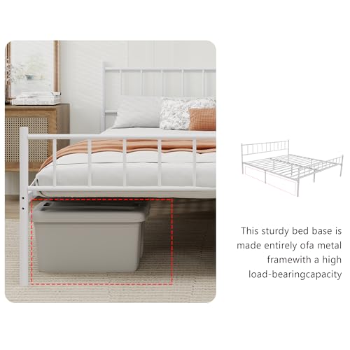 White Metal Platform Full Bed Frame with Headboard I245