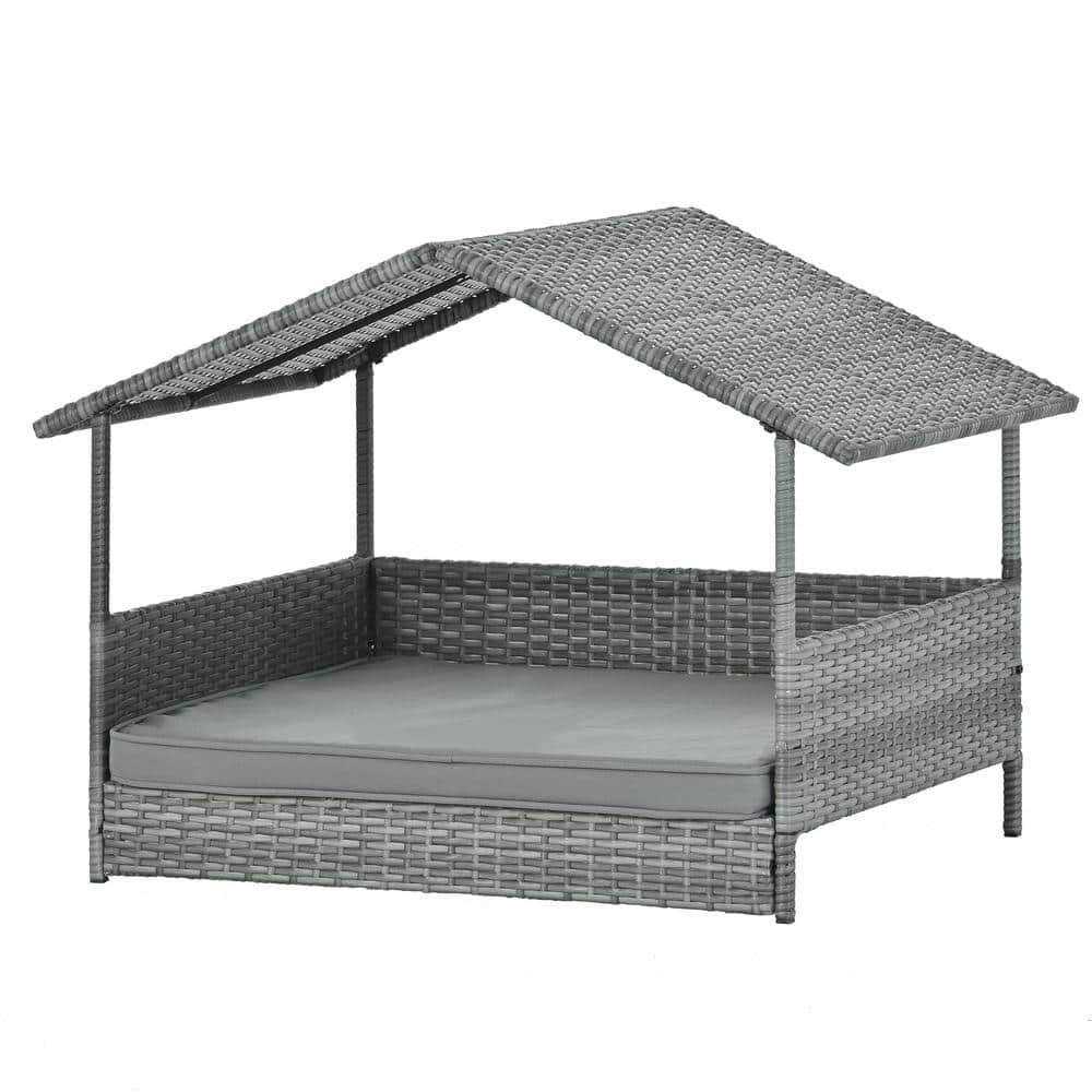 Dark Gray Medium PE Wicker Dog Bed with Canopy Q33511