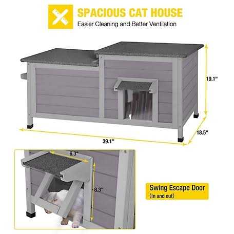 Feral Cat Shelter 2-Room Outdoor Cat House R1746