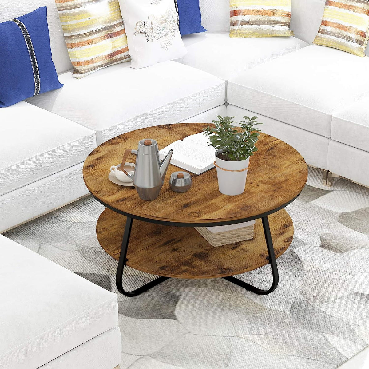 35.8 Inch Wood Coffee Table with Storage E164