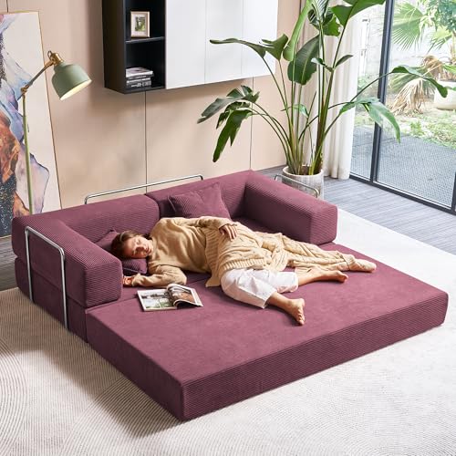 Foldable Sofa Bed, 81'' Folding Floor Couch, Compressed Convertable Sleeper Sofa, Memory Foam Couch with Pillow Back Support Armrest, 4-in-1 Futon Sofa Bed for Living Room, Black G228