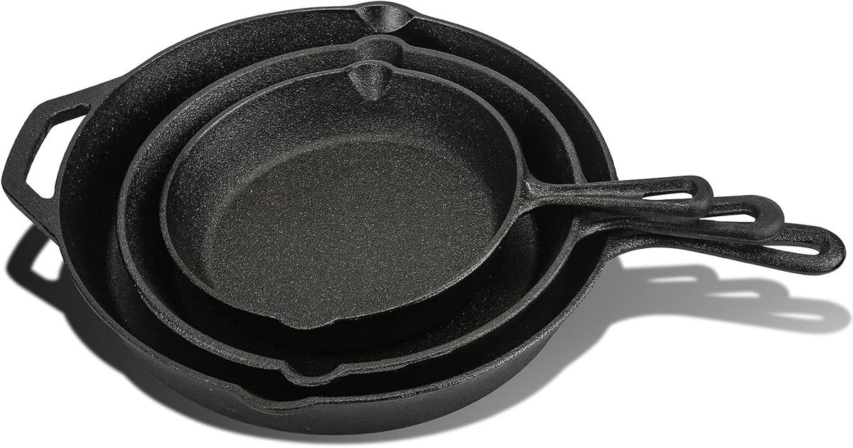 Cast Iron Skillet 3-Pack Set (8, 10, 12) Pre-Seasoned Cookware R199663