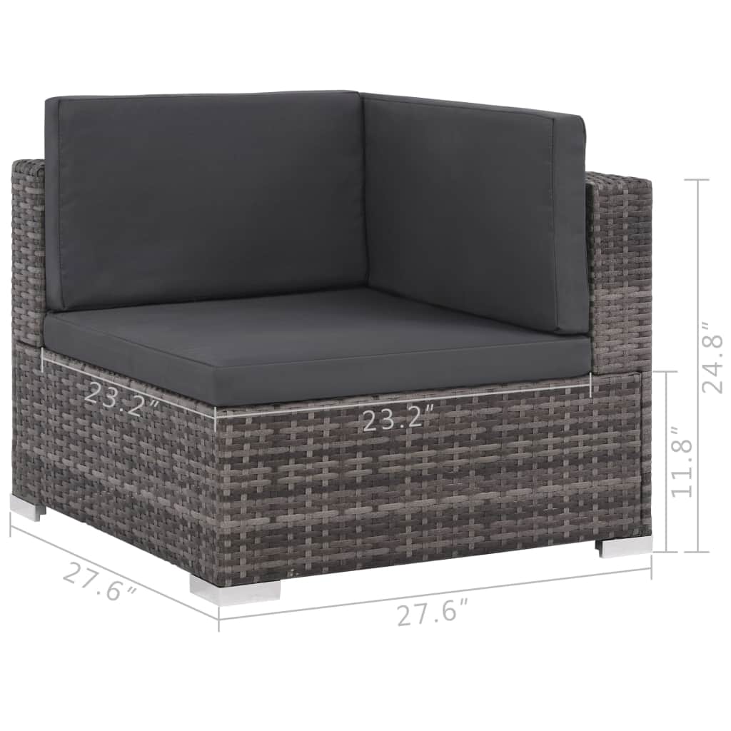 Set of 6 Poly Rattan Patio Sectional Corner Sofa with 2 Ottoman and Cushions Gray M945197