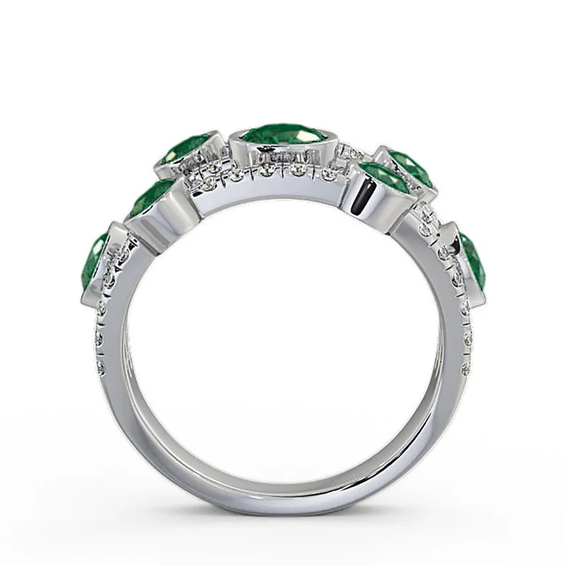 14K White Gold Emerald Diamond Engagement Eternity Band Size 6.5 P53245