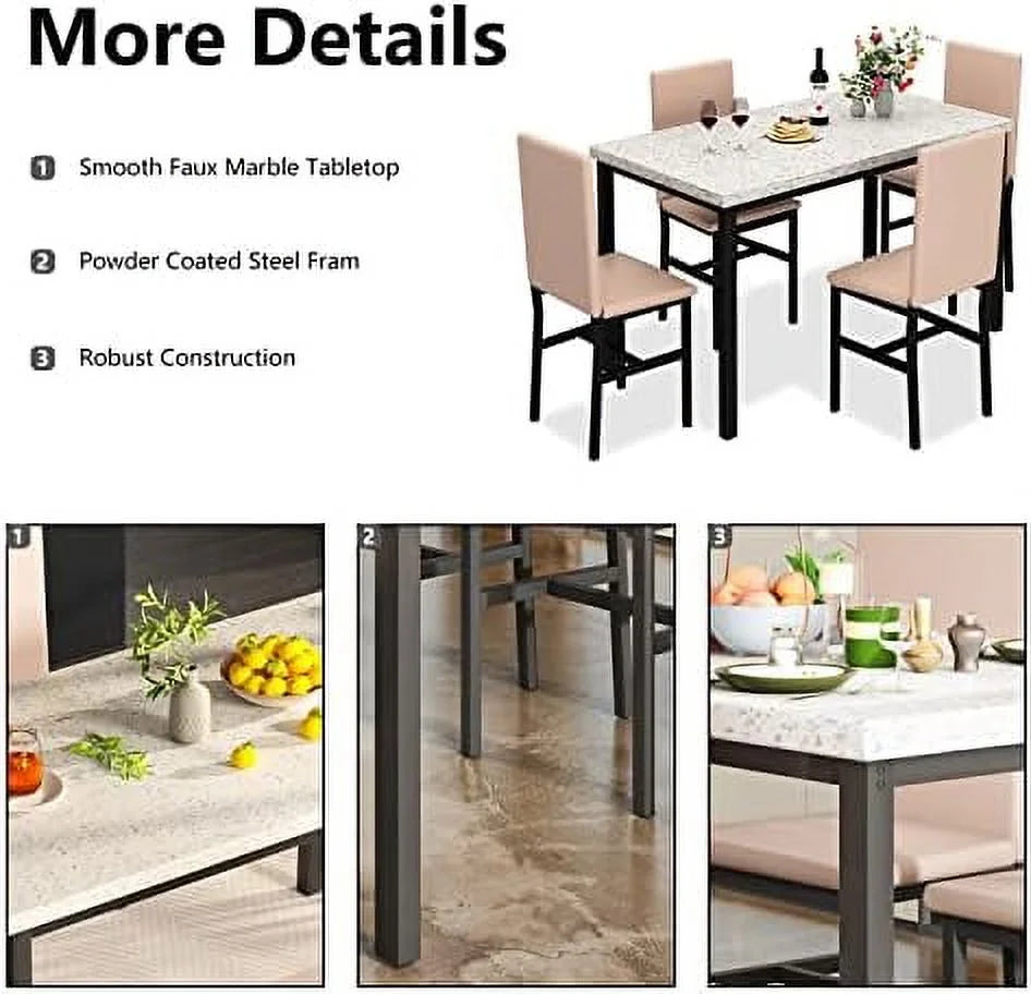 5-Piece Faux Marble Kitchen Table & Chair Set J731