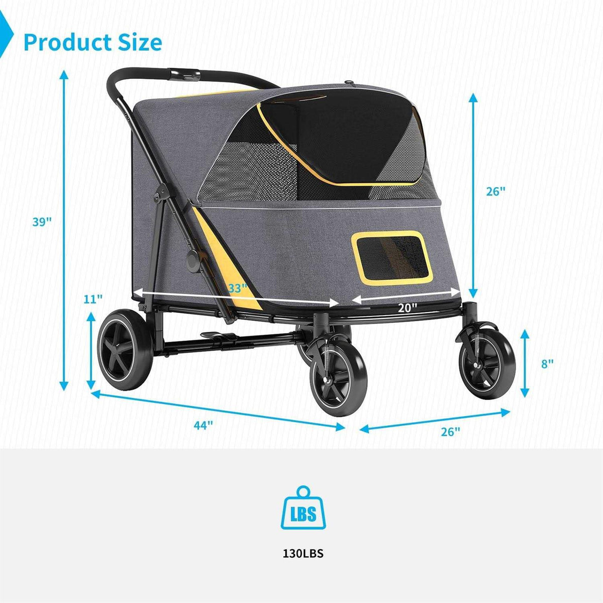 Pet Stroller with Brakes and Storage Pocket C2409