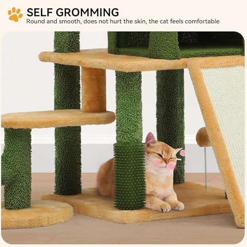 Tall Cat Tree Tower with Self-Grooming Brush, Sisal Scratching Posts and Board Z425813