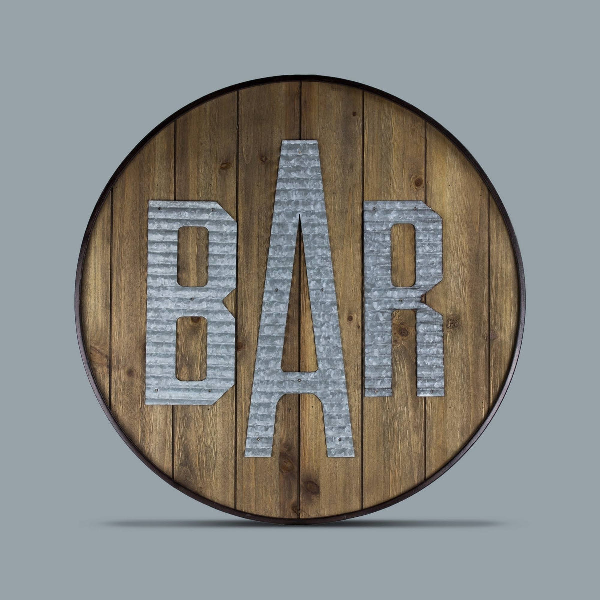 Round Rustic Wood Galvanized Metal Bar Sign M76960
