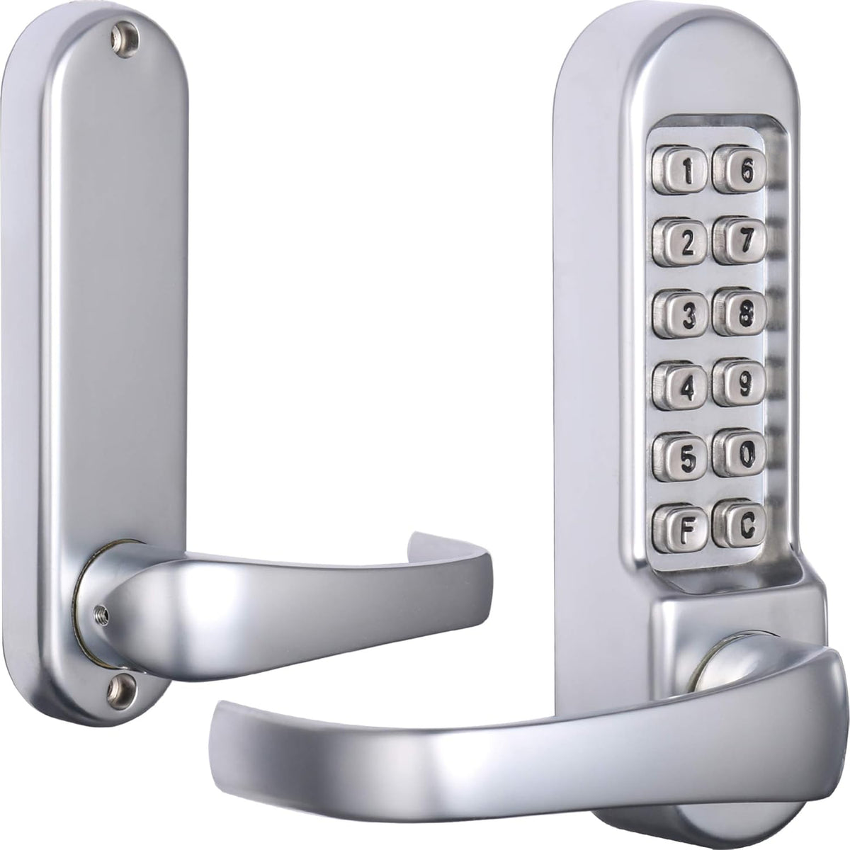 Mechanical Push Button Keypad Lock, 2 3/8 Backset Latch, Satin Chrome Stainless Q6574
