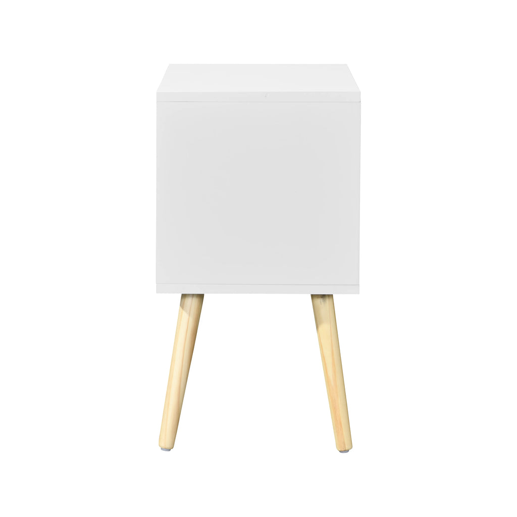 White 2 Drawer Side Table with Rubber Wood Legs E38810