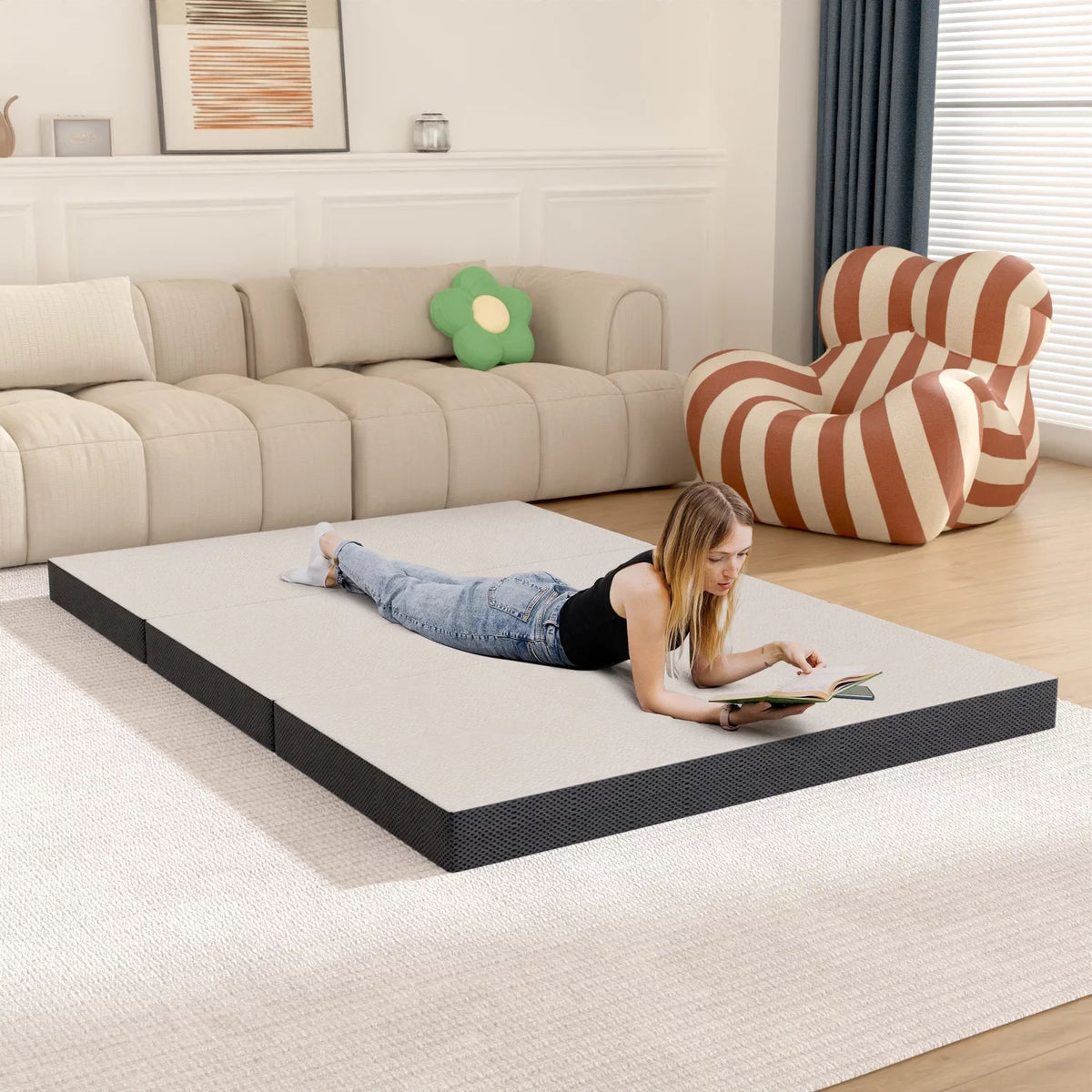 3 Inch Single Foldable Floor Mattress with Washable Cover J767157
