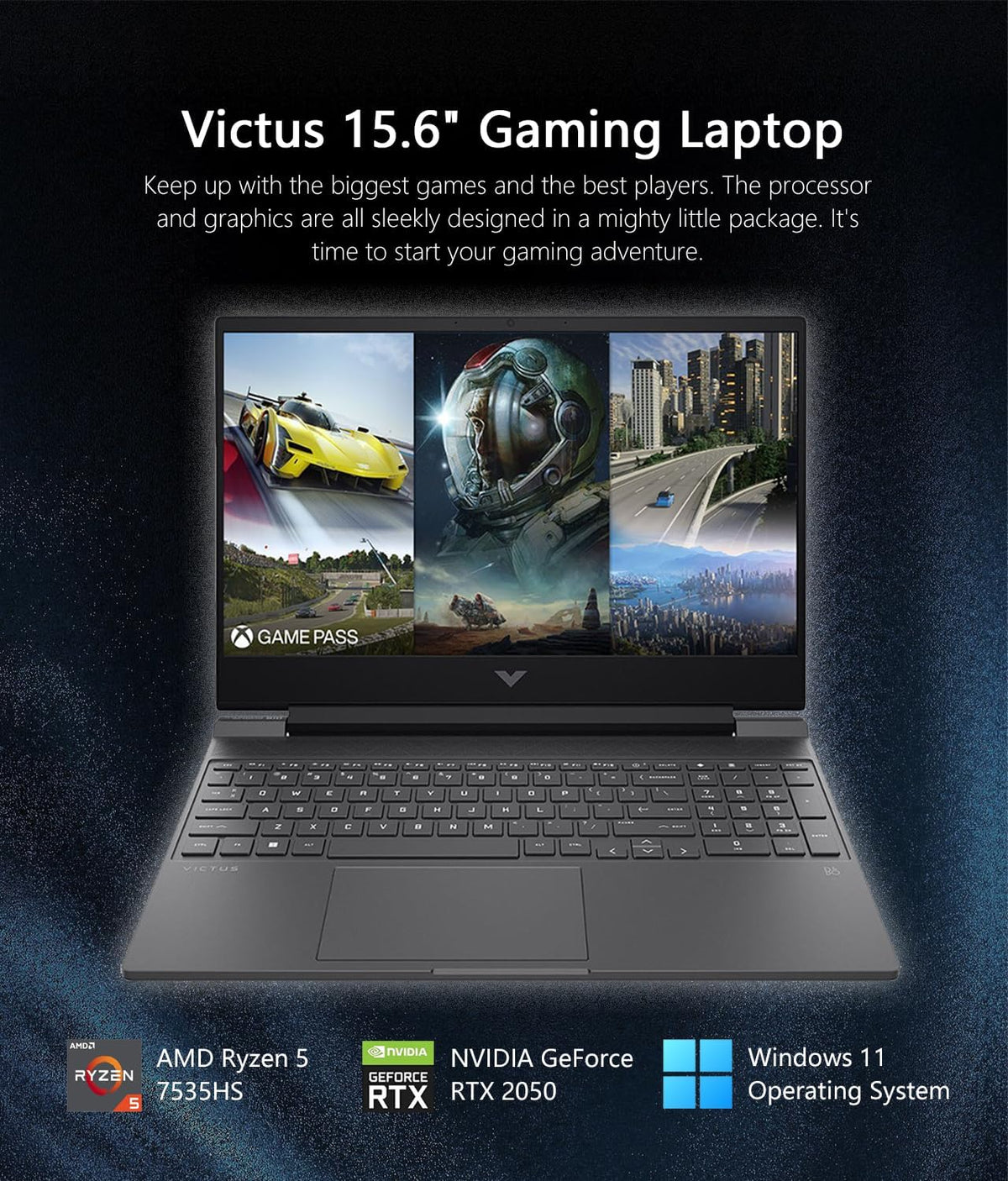 15.6" Full HD 144Hz Gaming Laptop, AMD Ryzen 5 7535HS, 16GB Memory, NVIDIA GeForce RTX 2050, 512GB SSD, Mica Silver D901227