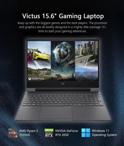 15.6" Full HD 144Hz Gaming Laptop, AMD Ryzen 5 7535HS, 16GB Memory, NVIDIA GeForce RTX 2050, 512GB SSD, Mica Silver D901227