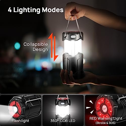 2 Pack Collapsible LED Camping Lantern, USB C Rechargeable Battery Powered Emergency Light with Flashlight and Magnetic Base, Black A9460