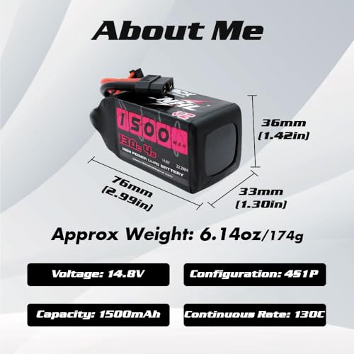 1500mAh 130C 4S Lipo Battery 14.8V with XT60 Plug (2 Packs) D190