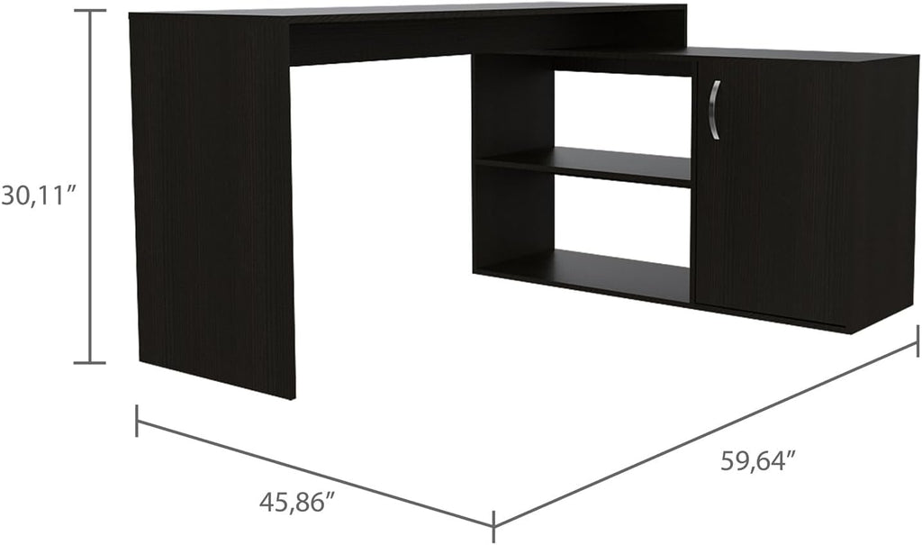 Black L Shaped Computer Desk with Drawers and Storage Cabinet Shelves, 55 Inch O658