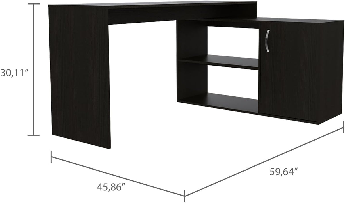 Black L Shaped Computer Desk with Drawers and Storage Cabinet Shelves, 55 Inch O658