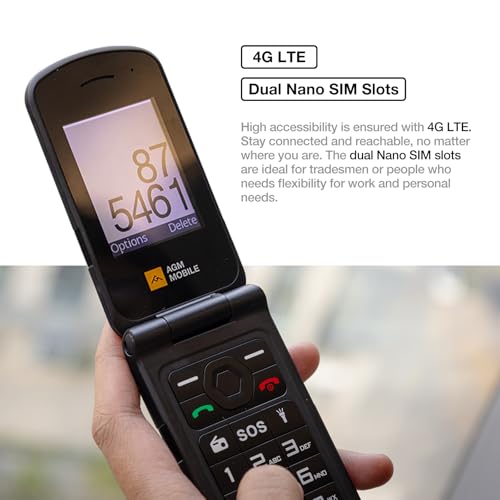 Rugged Basic Flip Phone, 4G Feature Cell Phone, Waterproof & Drop-Proof, SOS Button, Speed Dial, 98dB Speaker, Large Fonts & Big Buttons I64548