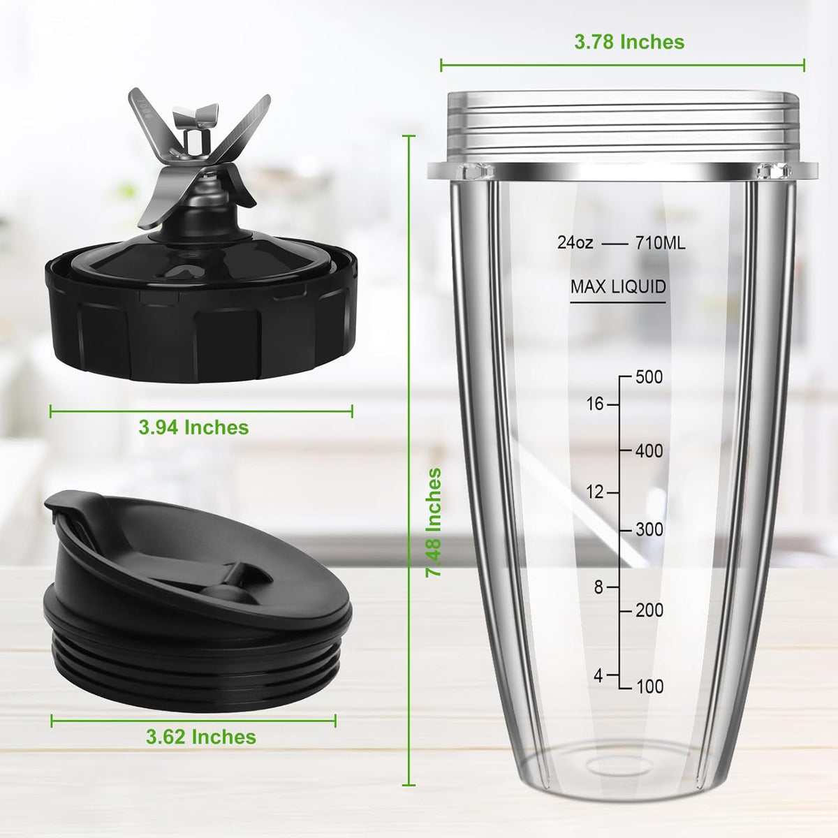 2 24oz Blender Cups with To-Go Lids and 7-Fins Extractor Blade J4606