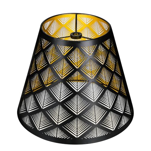 Metal Small Lamp Shade Etched Arrows 5" Top X 9" Bottom X 7" High Black Outside Gold Inside P7196