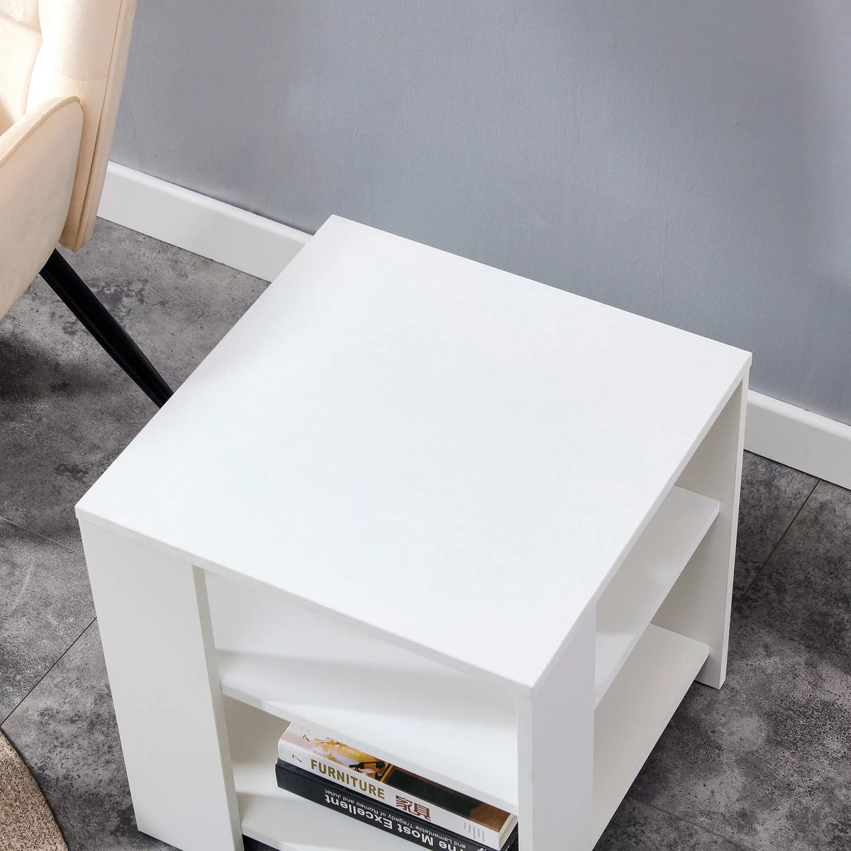 White 3 Tier Wood Square Nightstand R66896