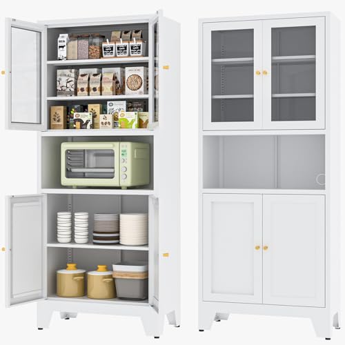 Tall White Metal Storage Cabinet with 3 Adjustable Shelves and 2 Doors B4890