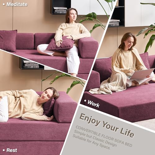 Foldable Sofa Bed, 81'' Folding Floor Couch, Compressed Convertable Sleeper Sofa, Memory Foam Couch with Pillow Back Support Armrest, 4-in-1 Futon Sofa Bed for Living Room, Black G228