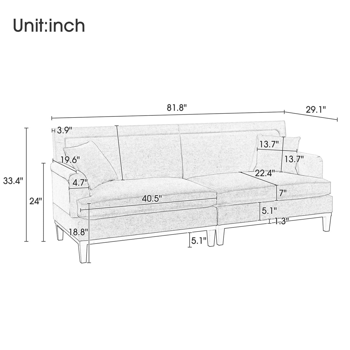 Grey Sleeper Loveseat with 2 Throw Pillows M82316