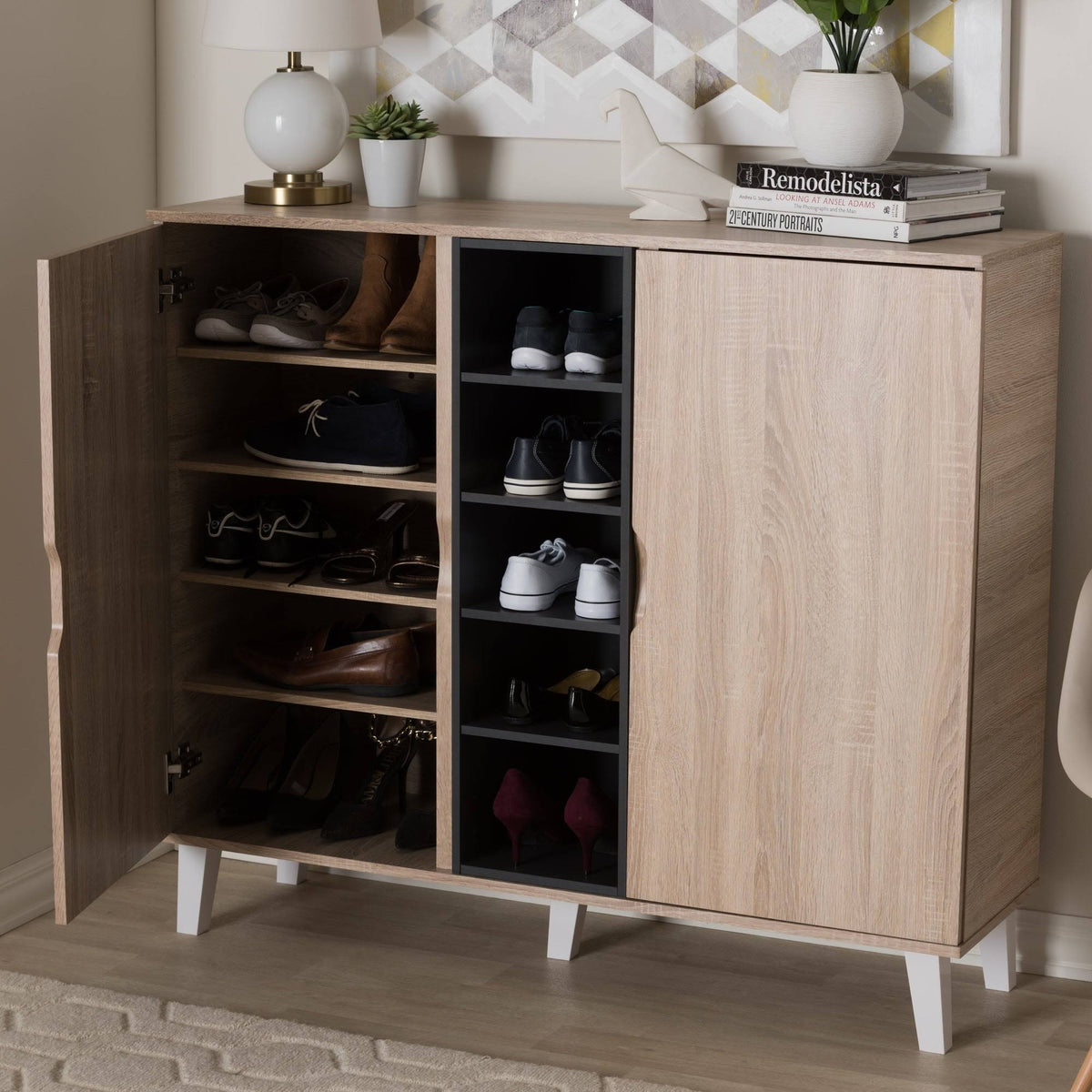 Oak and Grey Wood Storage Cabinet M7184