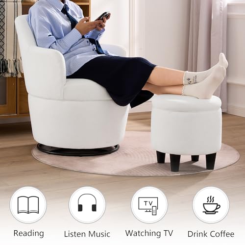 Blue Swivel Accent Chair with Ottoman I3911