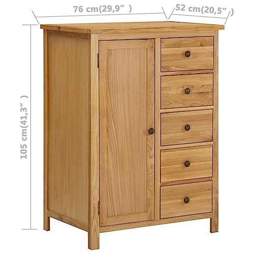 Solid Oak Wood Wardrobe with Hanging Rail and Drawers Q715
