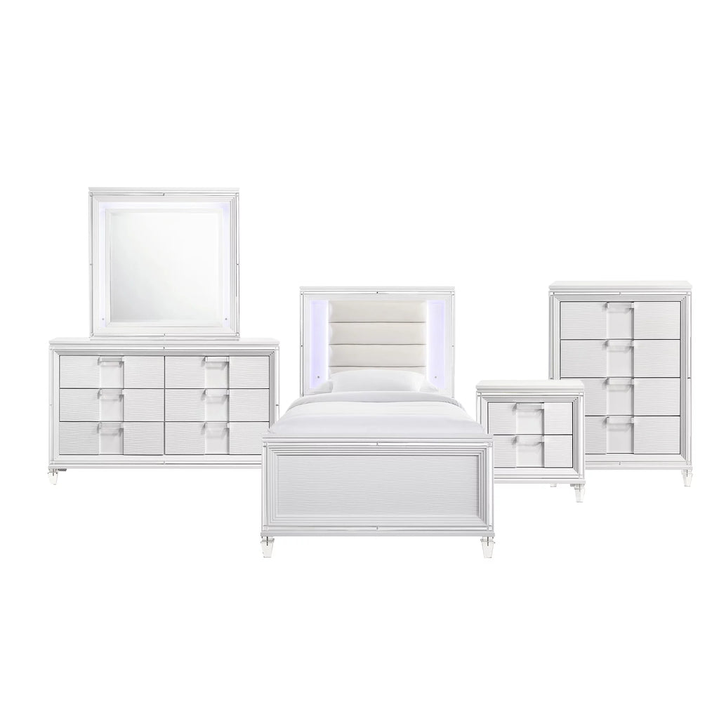White Twin Platform 5PC Bedroom Set V17749