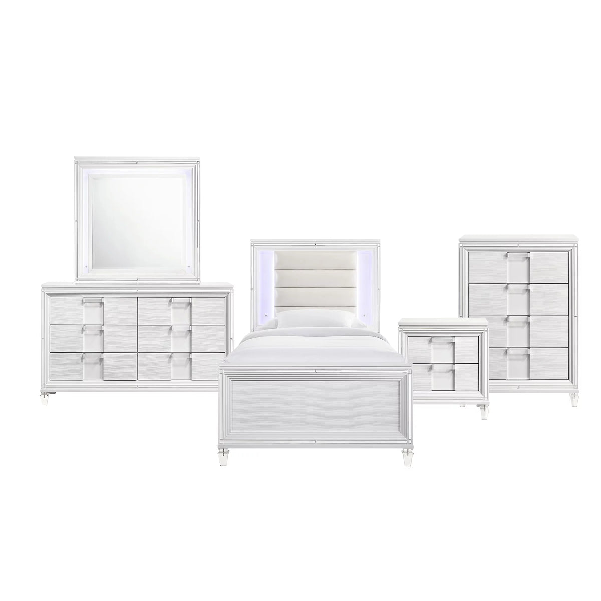 White Twin Platform 5PC Bedroom Set V17749