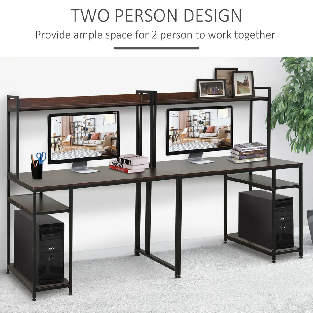 94.5in Industrial Double Computer Desk with Hutch and Storage Shelves P9484
