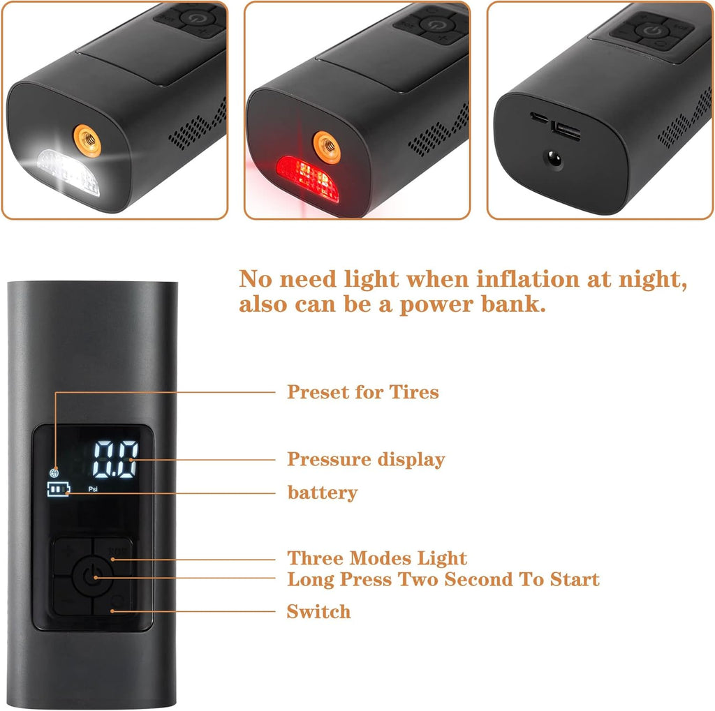 150PSI Portable Wireless Tire Air Inflator with 6000mAh Rechargeable Battery, Pack of 2 H30297