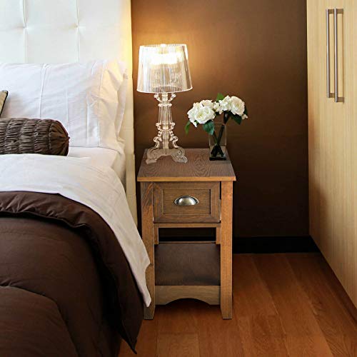 Retro Narrow End Table with Drawer and Storage Shelf (Walnut) N561048