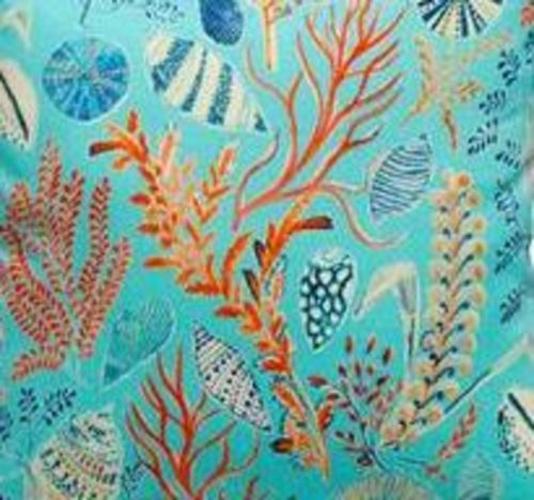Blue Ocean Life Coral Reef Print Fabric and Solid Navy Throw Pillows X923915