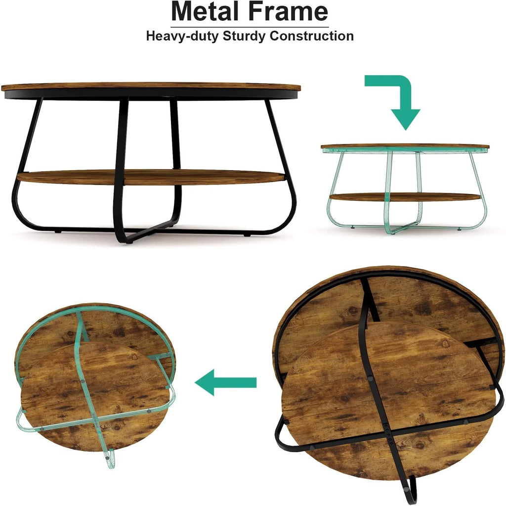 35.8 Inch Wood Coffee Table with Storage E164