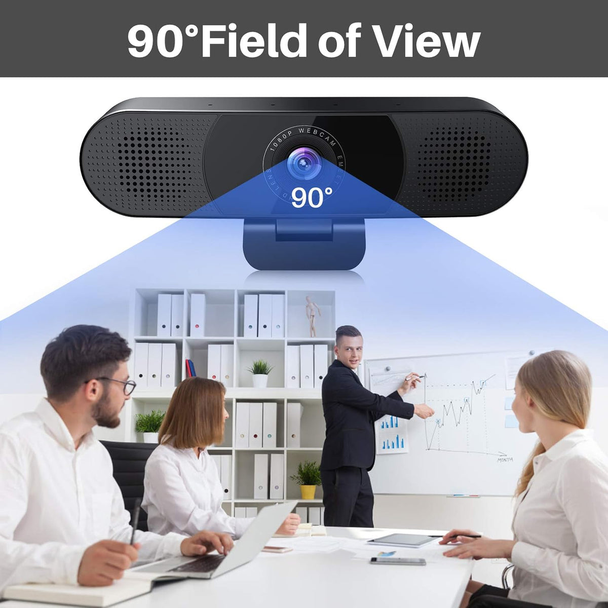 3 in 1 Webcam with Microphone, 2 Speakers, 4 Built-in Omnidirectional Microphone Arrays, 1080P E956