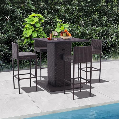 5-Piece Outdoor Wicker Bar Set with 4 Stools (Grey) I1553