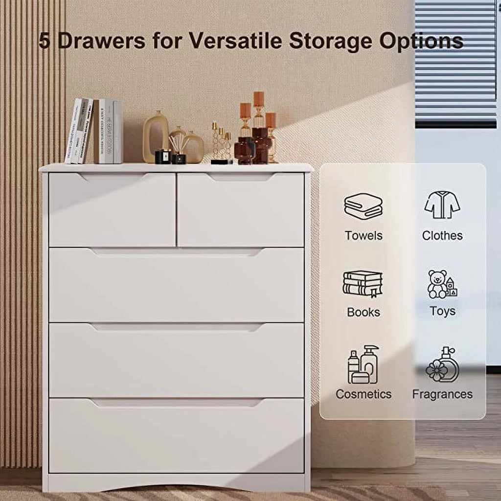 White 5 Drawer Wood Dresser Z1753