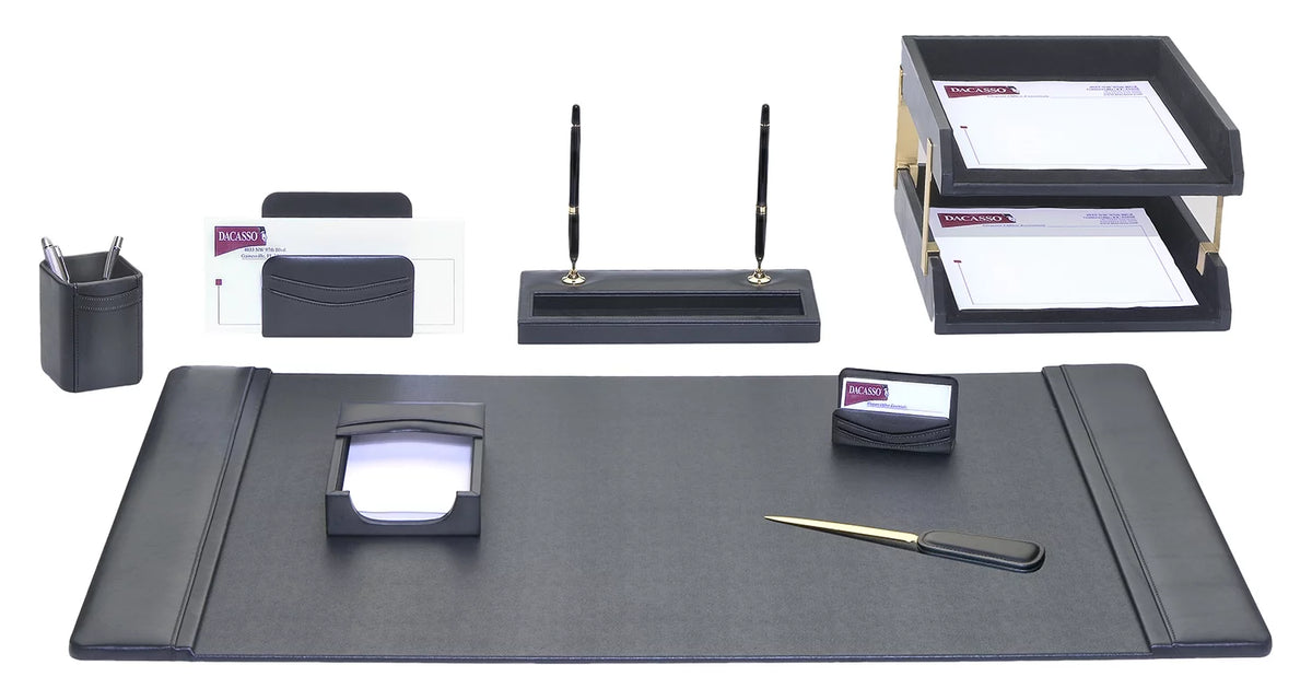 Black Leather 10-Piece Desk Set X277292