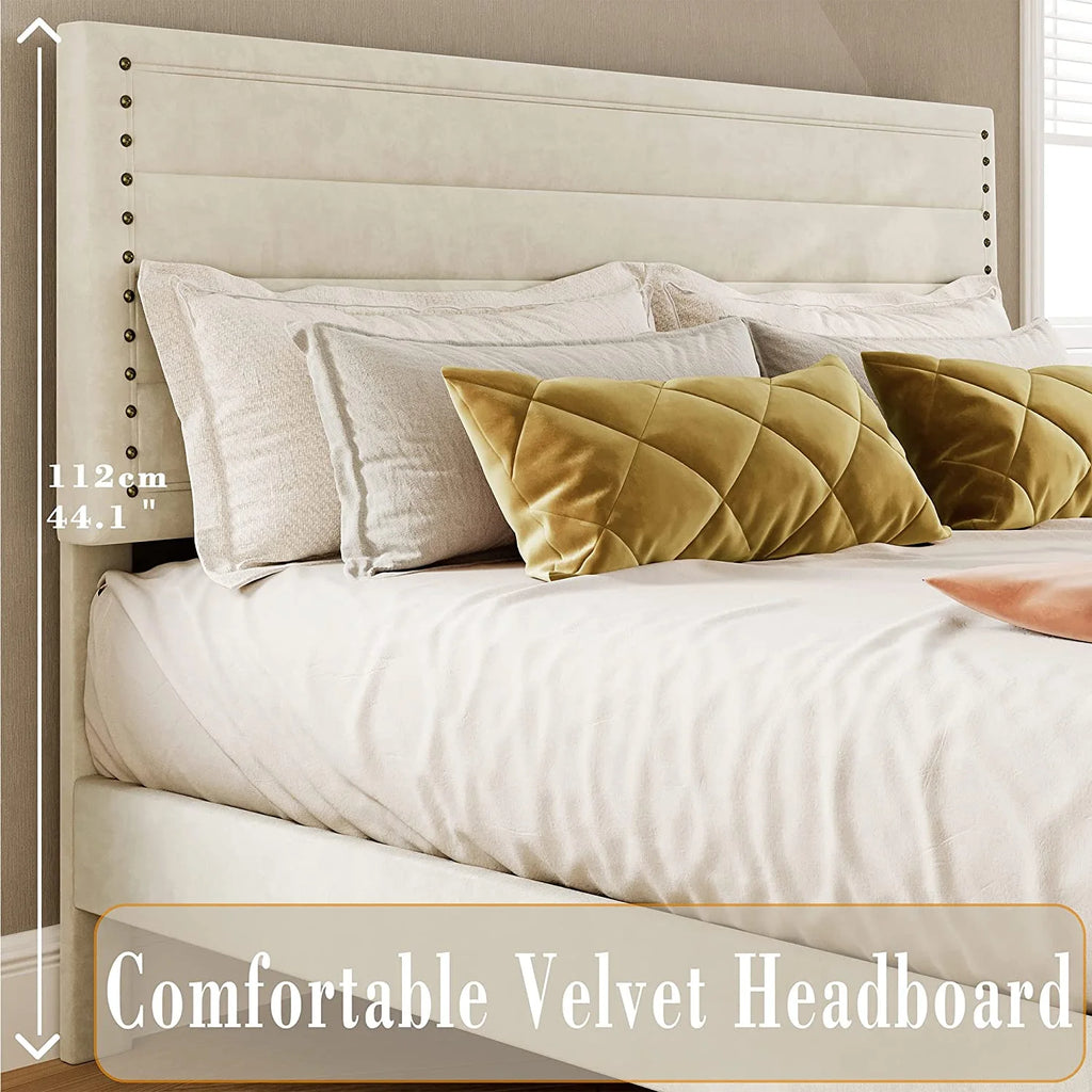 Beige Upholstered Wood Twin Bed Frame L855