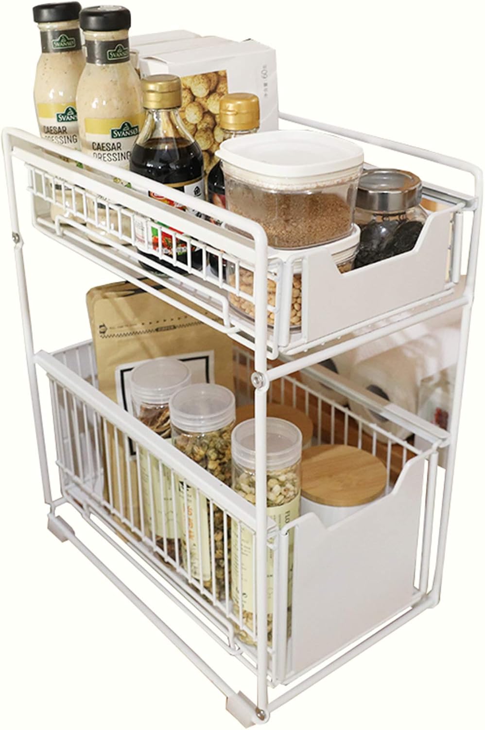 Black Large Stackable 2-Tie Under Sink Cabinets Organizer with Sliding Storage Drawer B301935